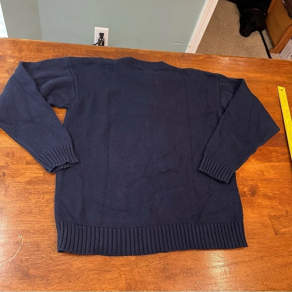 Eddie Bauer 100% cotton cable knit navy sweater size large tall - Picture 6 of 7